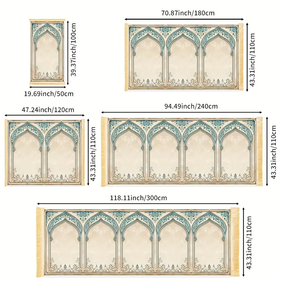 VIKAMA Islamische Gebetsmatte mit Quasten in Beige, rutschfest und faltbar im orientalischen Design - Bild 2