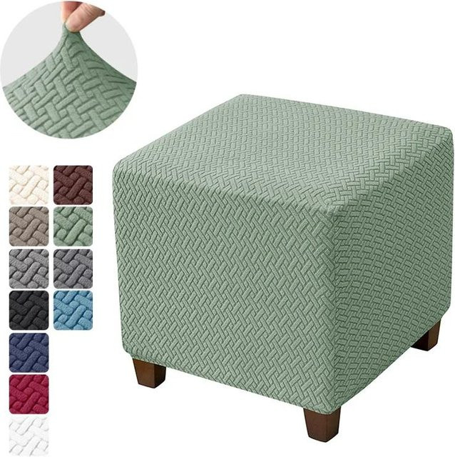 Bestbags Hockerhusse aus Jacquard in Grau, elastischer Stretch-Bezug für quadratische Fußhocker - Bild 1