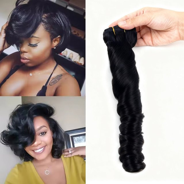 aircabin Bouncy Curly Bundles Extensions, 45g, Brasilianisches Remy Echthaar, Schwarz - Bild 1