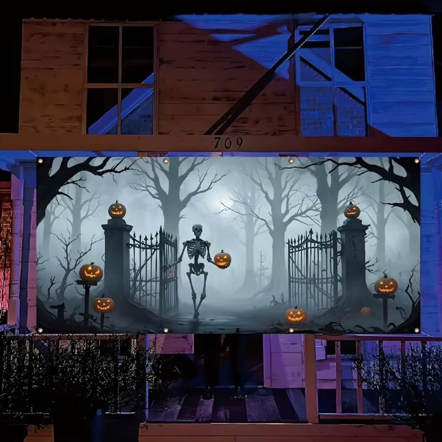 Sjs Halloween Stoffbanner für das Garagentor, mehrfarbig, rechteckig mit Ösen zum Aufhängen - Bild 4