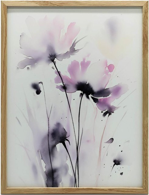 Wandbild Zarte Aquarellblumen von Marcin Zbijowski mit goldenem Aluminiumrahmen, B/H: 50 x 70 cm - Bild 1