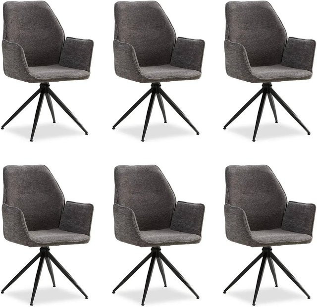 6er Set Homestyle4u Polsterstühle drehbar in Grau mit Armlehnen aus Chenille und Polyester - Bild 1