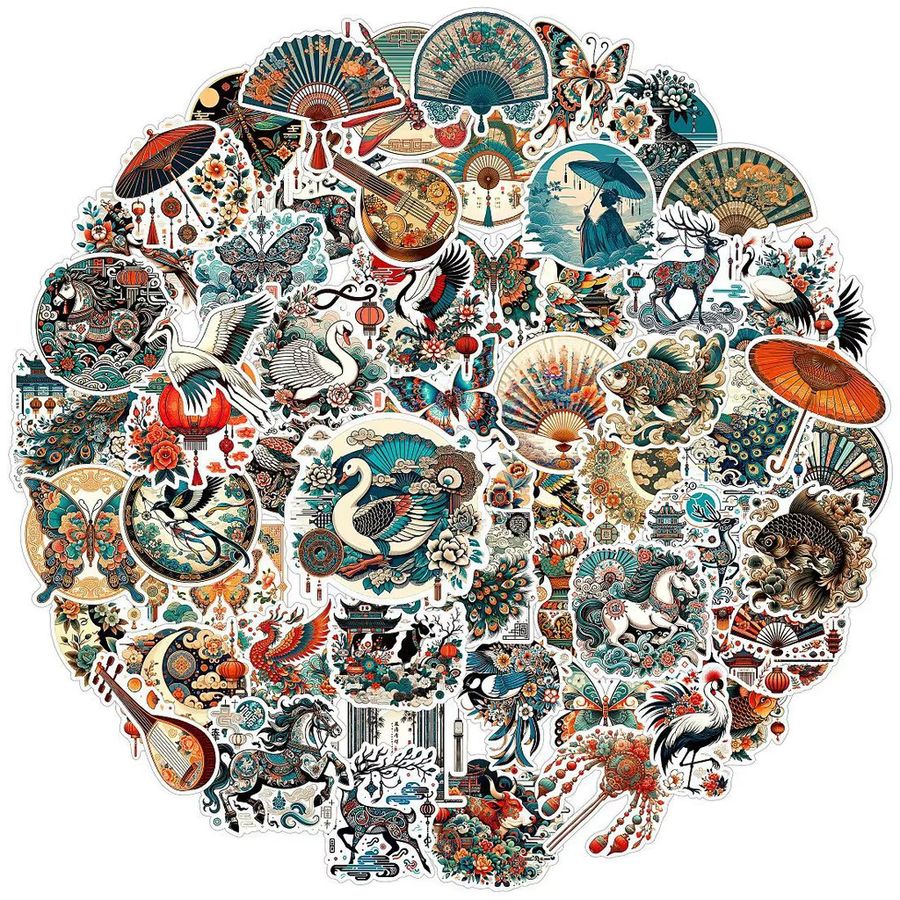 60 Stück florale Graffiti-Aufkleber im chinesischen Stil in Multicolor von Anime Worlds Store - Bild 2