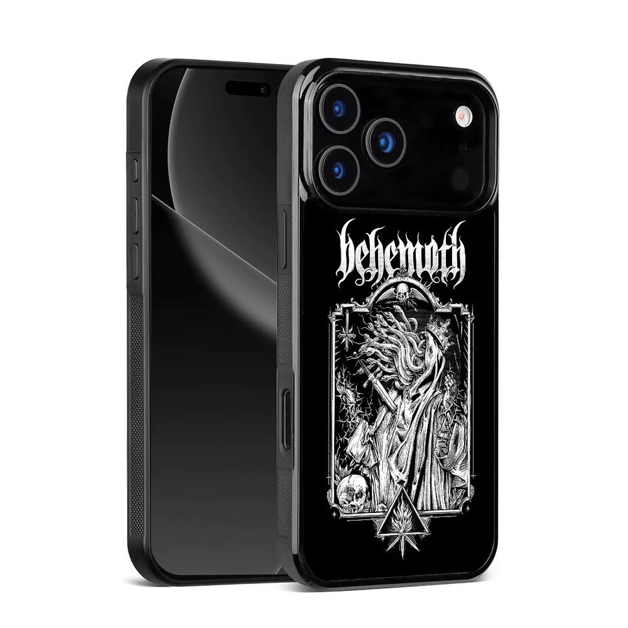 Schwarze Behemoten Metallband Handyhülle mit Spiegel für Apple iPhone 11 bis iPhone 17 Pro Max Mini Plus - Bild 4