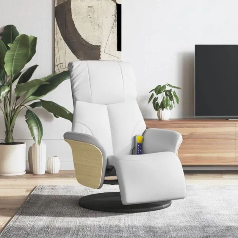 Massagesessel mit Fußteil von vidaxl in Weiß aus Kunstleder und Metall im modernen Design - Bild 1