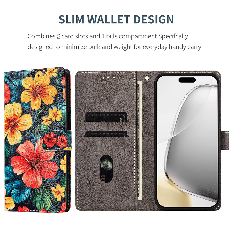 Blumen Design Handyhülle aus Leder als Brieftaschen-Schutzhülle für ZTE Blade A75 Pro A76 A56 A36 V80 Vita V70 Max V60 V50 A35E A55 A54 in Multicolour - Bild 2