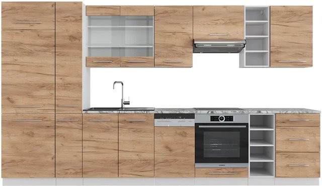 Vicco Fame-Line Küchenzeile modern in Eiche und Weiß mit Breite: 355 cm - Bild 1