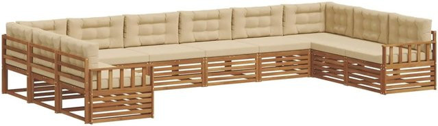 vidaXL Sofagarnitur aus Massivholz Akazie in Natur und Beige, 10-teiliges U-Form Sofa Set mit Sitz- und Rückenkissen - Bild 1