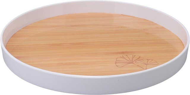 Servierplatte CosyHome aus Kunststoff rund in Beige mit Holzoptik Durchmesser: 34 cm - Bild 1
