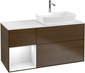 V&B Waschtischunterschrank Finion in Walnuss mit weiß lackiertem Regaleinsatz, Breite: 120 cm - Bild 1