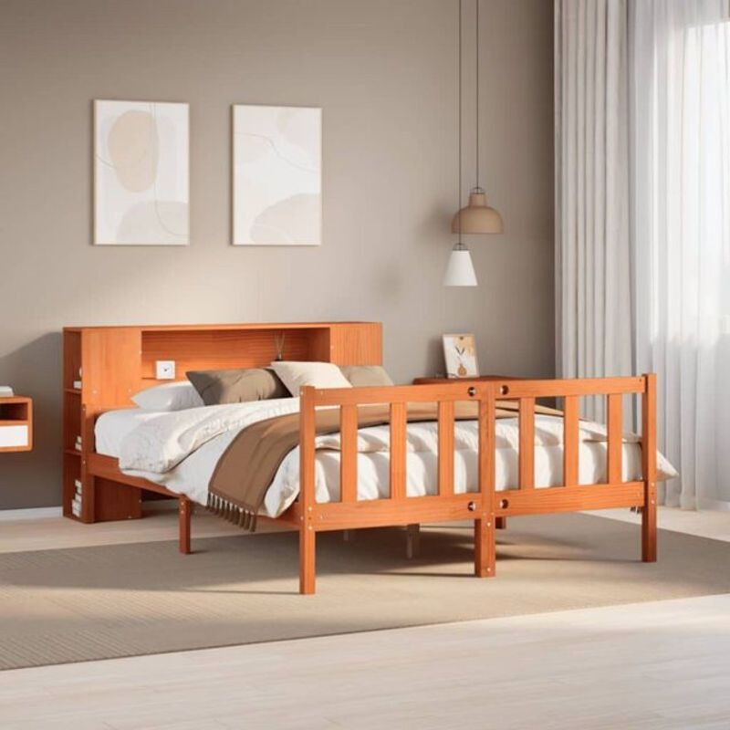 Massivholzbett Vidaxl aus Kiefer im Landhausstil, Farbe Braun, B/T/H: 150 x 200 cm - Bild 1