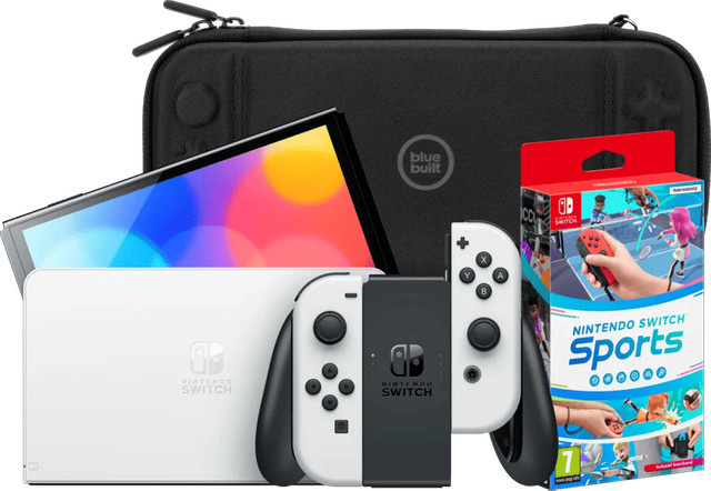 Nintendo Switch OLED Weiß mit Nintendo Switch Sports und BlueBuilt Schutzhülle - Bild 1