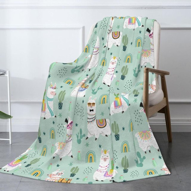 JMG Household Supplies Boho Alpaka Regenbogen Überwurfdecke aus Fleece, Mehrfarbig, B/B: 100 x 130 cm - Bild 1