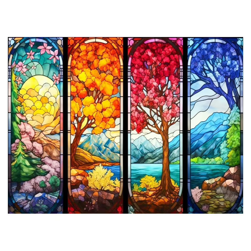 Huacan 5D DIY Diamantmalerei Vier Jahreszeiten Landschaft mit Blumen und Bäumen, Mosaik Stickerei Set in Mehrfarbig, B/H: 30 x 20 cm - Bild 4