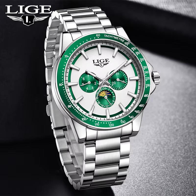 LIGE Armbanduhr Quarz, Edelstahl, Silber, Herren, 3 ATM, Leuchtzeiger - Bild 2