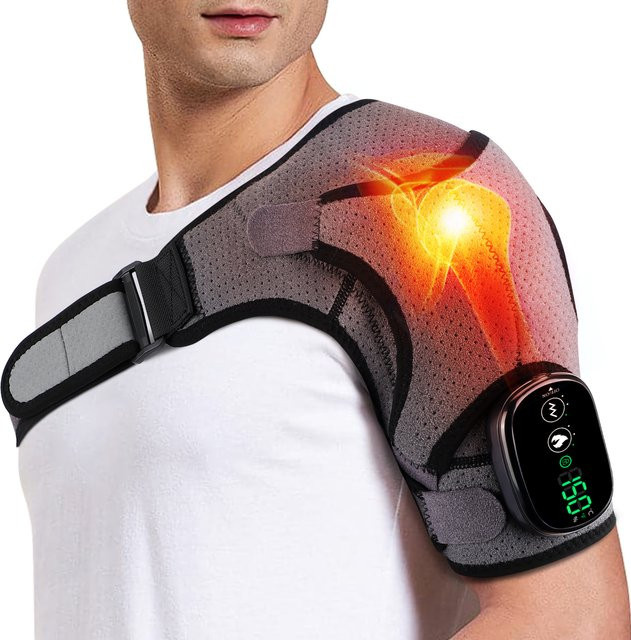 PASTSKY 2-in-1 Elektrische Heizung und Schultermassagegerät mit Vibration als Wärmer und Muskelentspannungspolster in Grau - Bild 1