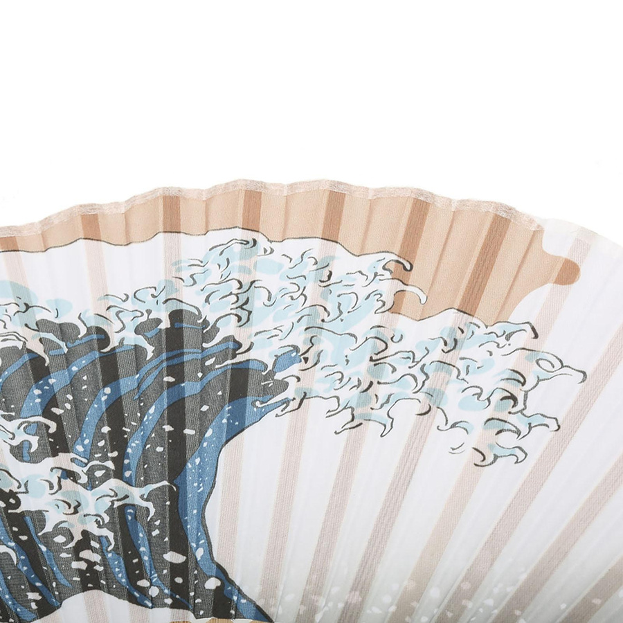 Japanischer Faltfächer im Retro-Stil mit Wellenmuster aus Bambus und Nachahmungsseide, Multicolour - Bild 2