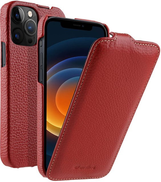 Melkco Echtleder Klapphülle für iPhone 12 bis 17 Pro Max in Rot - Bild 1
