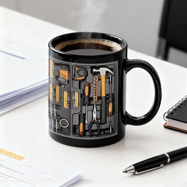 Multiyilego Keramik-Kaffeetasse im Mechaniker-Werkzeugkasten-Design, Schwarz - Bild 1