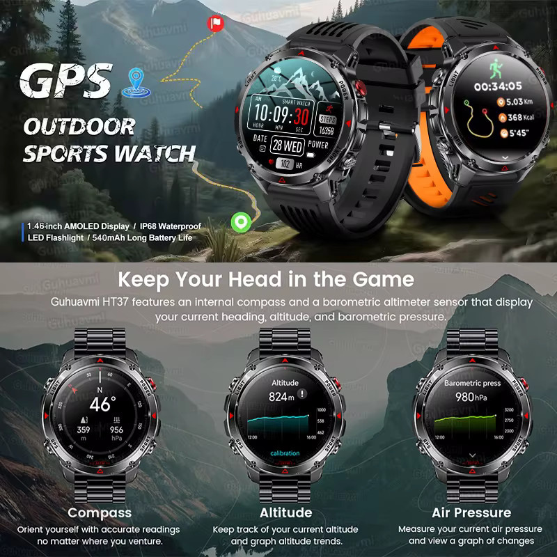 GUHUAVMI Smartwatch, Schwarz, GPS, 1,46 Zoll, Herren - Bild 2