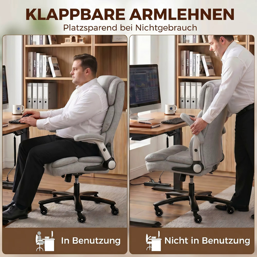 HOMCOM Ergonomischer XXL Chefsessel in Hellgrau mit hochklappbaren Armlehnen und Airbag-Lendenstütze - Bild 4