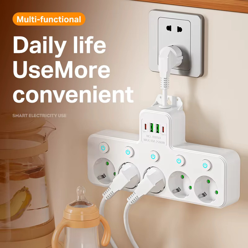 Szaoju Mehrfachsteckdose mit elektrischem Schalter und EU-Stecker in Weiß - Bild 2