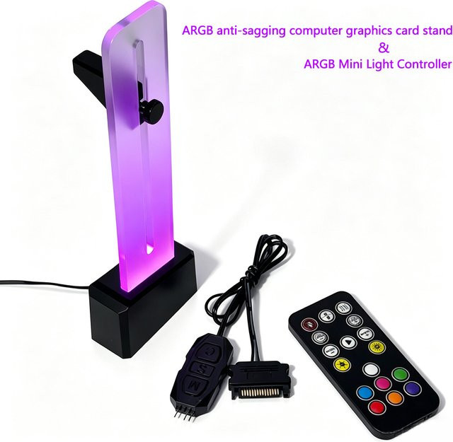 AuyiHomu ARGB GPU-Halterung mit Mini-ARGB-Lichtcontroller-Set zur Anti-Durchhang-Unterstützung, 5V 3-Pin Sync inklusive Fernbedienung - Bild 1