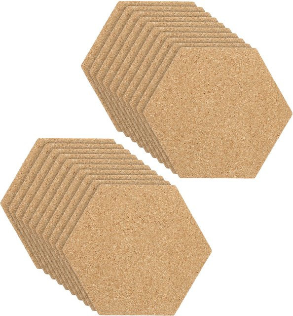 20 Stück selbstklebende sechseckige Korktafel-Fliesen in Braun für Wand, Büro und Zuhause, Maße pro Fliese: Breite: 10,16 cm, Höhe: 7,62 cm, Tiefe: 0,32 cm - Bild 1