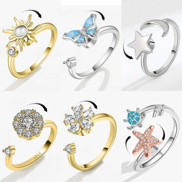 SMJEL Angstring Sonnenblumen, rotierend, Silber, Zirkonia, Damen - Bild 1