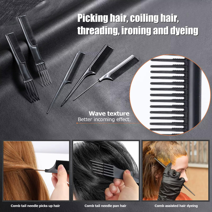 WANGDA PROFESSIONAL Friseur Kamm Set, 10 Stück, Schwarz, Unisex - Bild 3