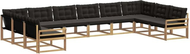 vidaXL Outdoor-Sofagarnitur aus massivem Akazienholz mit Kissen, 10-teiliges Set, Weiß-Schwarz - Bild 1