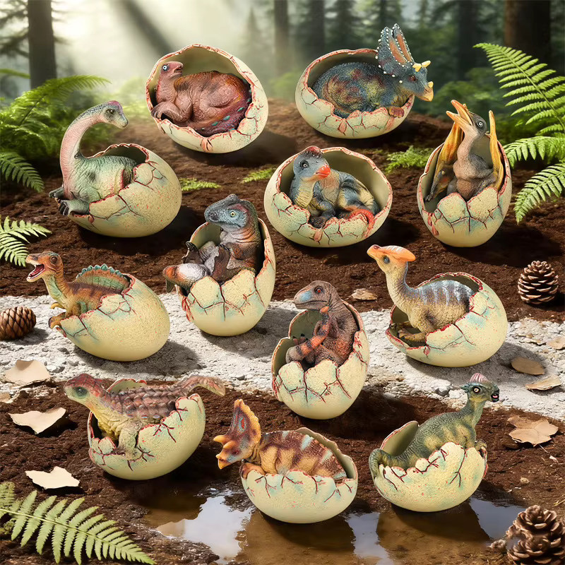 Oenux Dinosaurier-Ei-Modell mit T-Rex, Spinosaurus, Velociraptor und Pterosaurier Figuren-Statue, Kunststoff, Bunt / Mehrfarbig - Bild 4