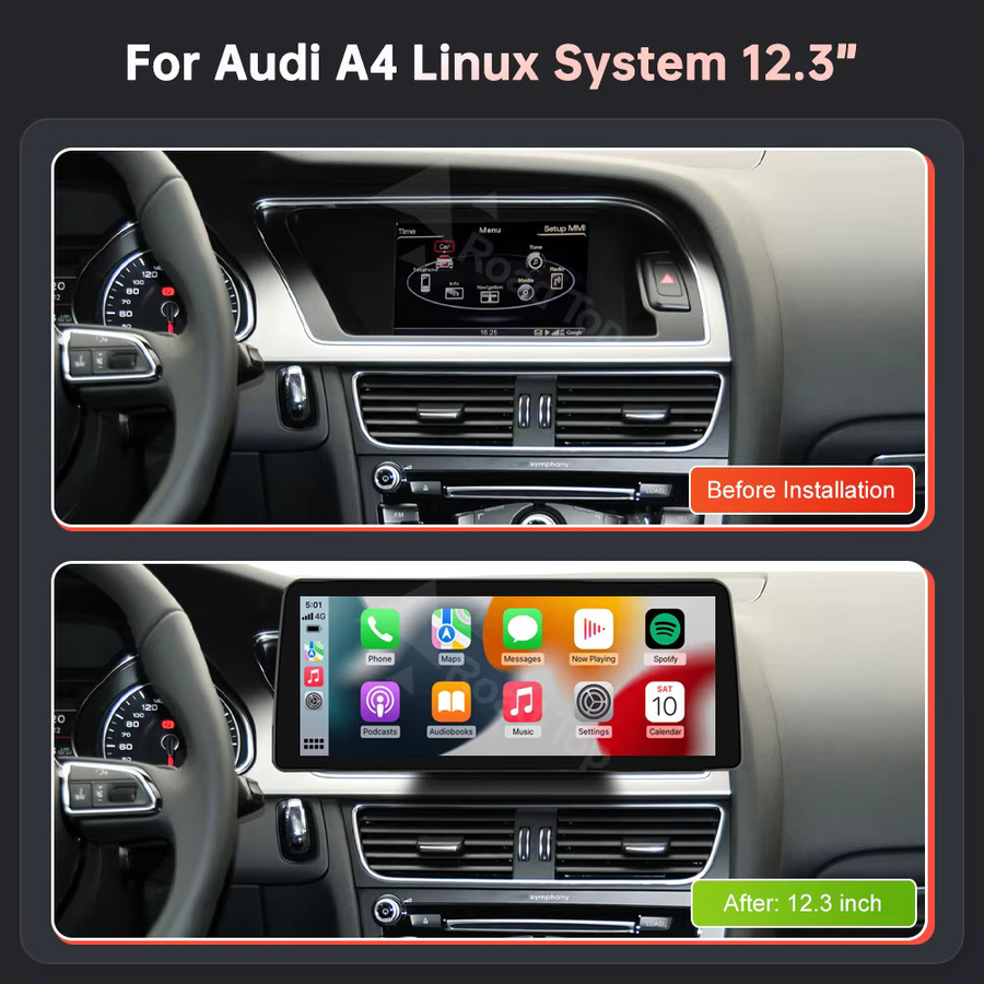 Wincago 12,3 Zoll Multimedia-Autoradio mit Linux-Touchscreen für Audi A4 2009–2015, Schwarz, mit kabellosem CarPlay, Android Auto und Airplay - Bild 3
