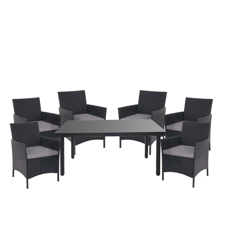 MCW Poly-Rattan-Garnitur Hamar 7-teilig in Anthrazit mit Kissen in Anthrazit - Bild 3