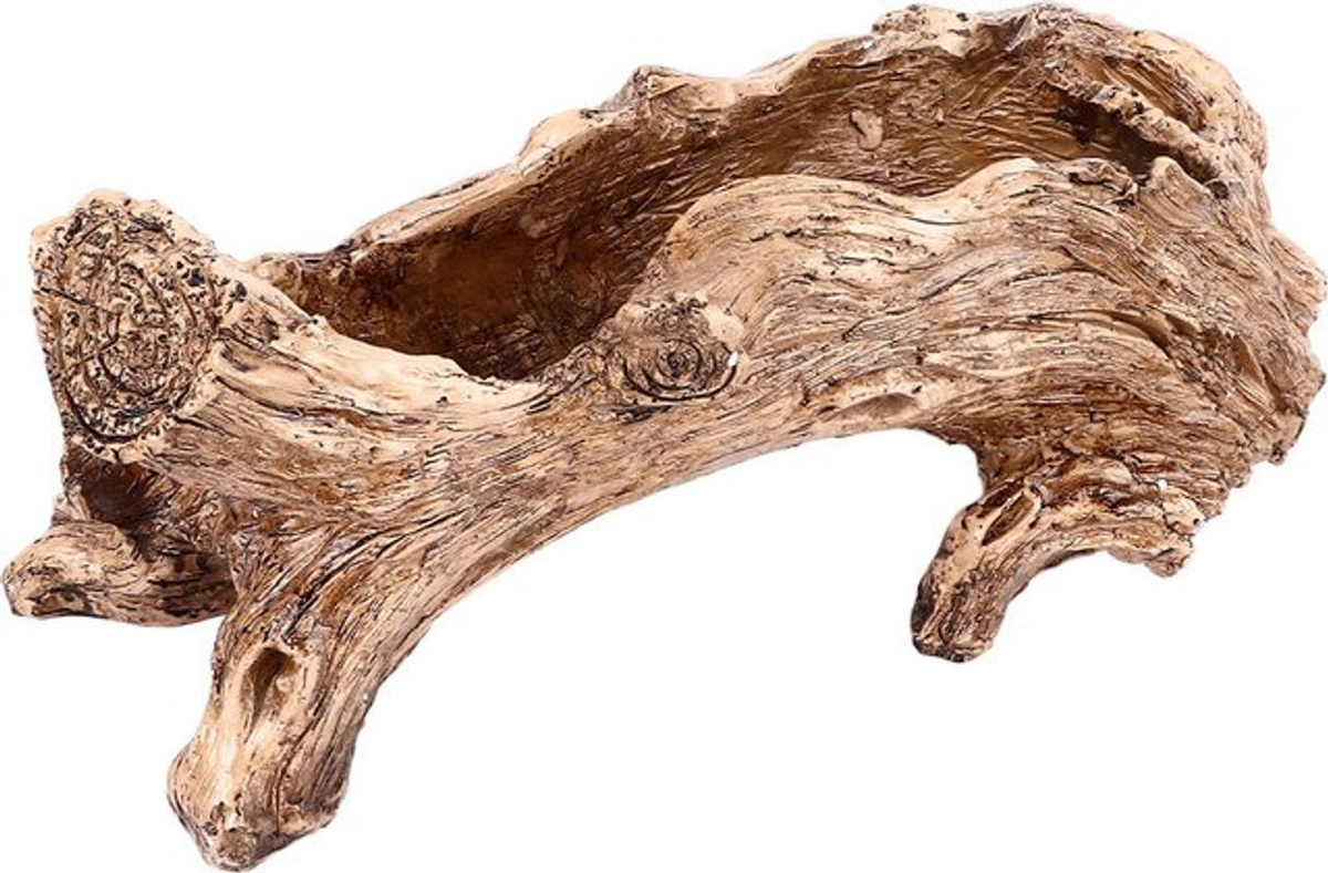 Qiilu Pflanztopf in rustikaler Treibholz-Optik aus Kunstharz und Holz, braun, unregelmäßige Form mit Drainageloch - Bild 1