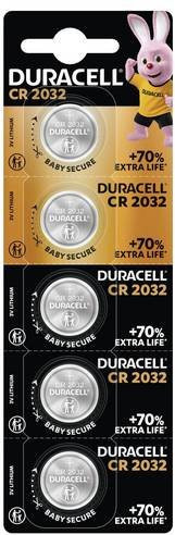 Duracell CR2032 Lithium-Knopfzelle 3V mit 220 mAh, 5er Pack, Silber - Bild 1