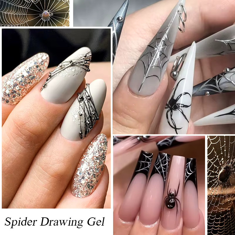 MEET ACROSS Spider Drawing UV-Gel Nagellack, 5 ml, Schwarz, Weiß, Gold, Silber - Bild 3
