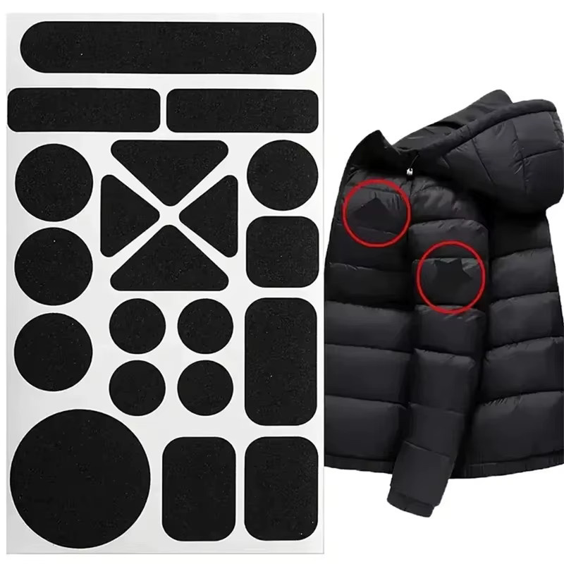 G332 Universelles selbstklebendes Stoffreparaturpflaster für Daunenjacken und Mäntel, schwarz, 2er-Set - Bild 4