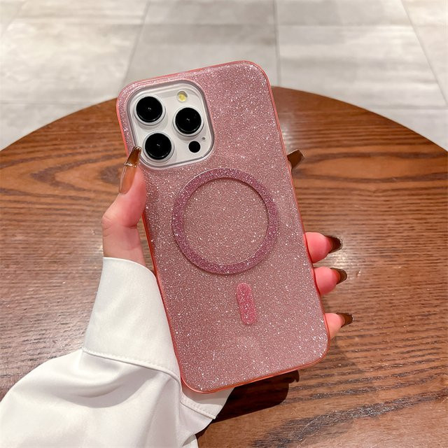 Luxus Magnetische Weiche Hülle mit Bling Glitter für Apple iPhone 11 bis 15 Pro Max Plus Mini in Gold mit MagSafe Kompatibilität - Bild 1