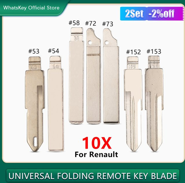 WhatsKey 10er Set Uncut Flip Blade KD Remote Key Blade für Renault Megan und Dacia Clio Duster in Silber - Bild 1