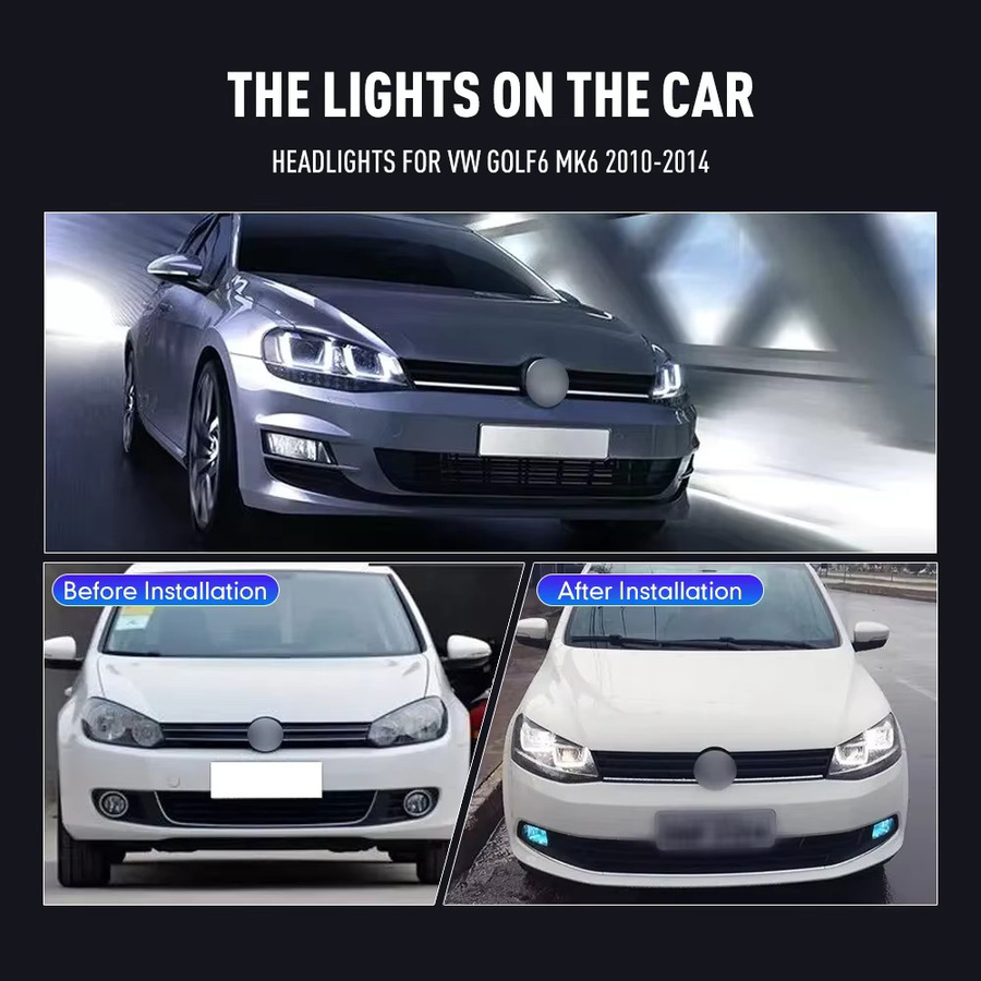 KUNFINE LED-Autoscheinwerfer-Baugruppe für VW Golf 6 MK6 2010–2014 mit Tagfahrlicht, Paar Frontscheinwerfer Plug-and-Play - Bild 2