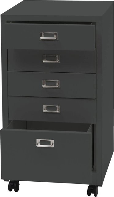 PROREGAL Rollcontainer aus Stahl mit 5 Schubladen in Anthrazit Grau, B/T/H: 75 x 40 x 41 cm - Bild 1