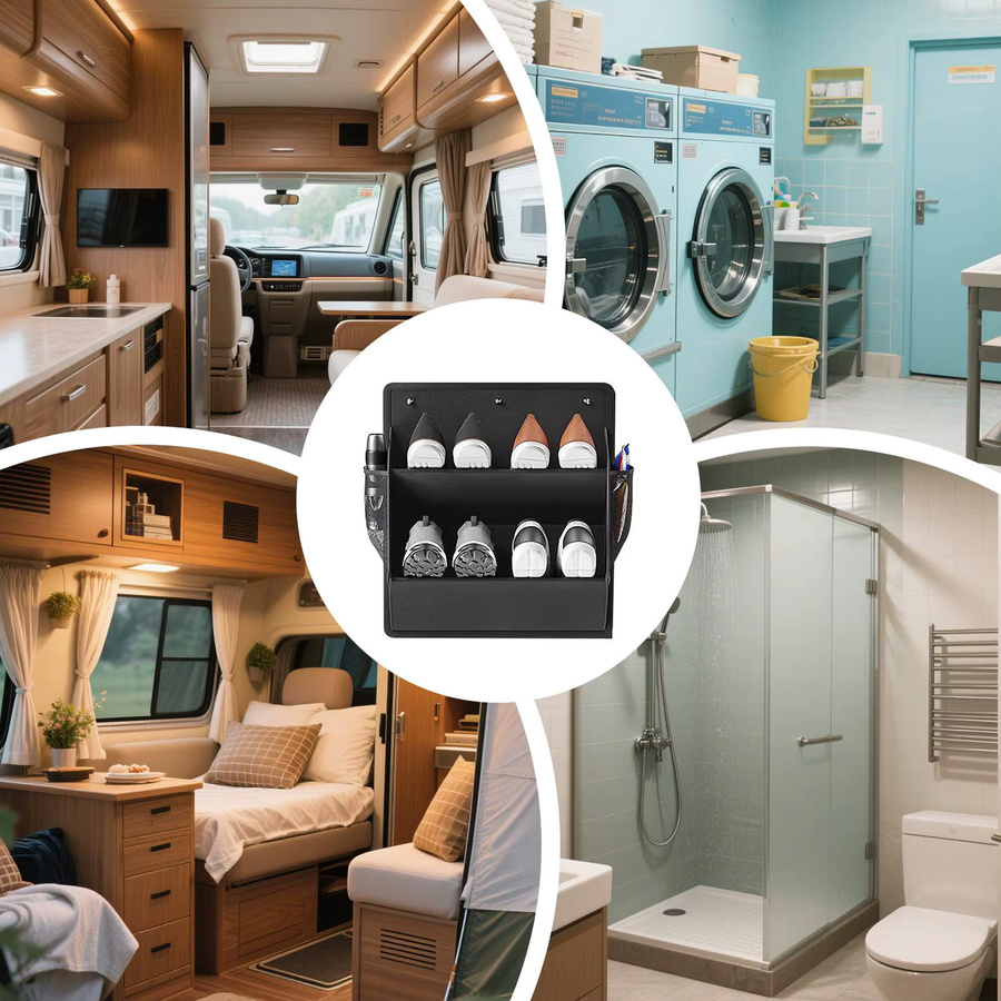 RV Schuhregal zur Wandmontage in Grau, platzsparender Organizer mit selbstklebendem Halter für Eingangsbereich, Badezimmer und Schlafzimmer - Bild 3