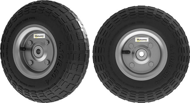 Outsunny Set aus 2 Ersatzrädern aus Gummi in Schwarz, Durchmesser: 255 mm, Bohrung: 16 mm für Gartenkarren, Schubkarren und Handwagen - Bild 1