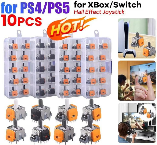 10er Set 3D Analog Hall Effekt Joystick Ersatzteile für Playstation 5, PS4, Xbox und Nintendo Switch Pro in Multicolor - Bild 1
