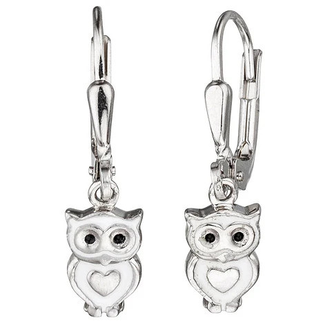Colfem Ohrstecker 925 Sterling Silber, Eule, weiß schwarzer Lackeinlage - Bild 1