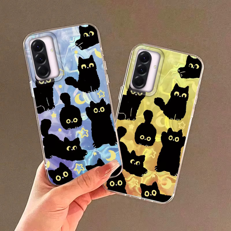 Handyhülle mit süßem schwarzen Katzenmotiv für Samsung Galaxy A16 A26 A36 A56 A25 A35 A55 A14 A34 A54 S21 S22 S23 S24 S25 Plus FE Ultra in Schwarz und Multicolour - Bild 1