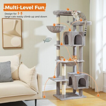 Pawz Road Katzenbaum in Grau mit Höhle und Sisal-Elementen, Höhe: 175 cm - Bild 2