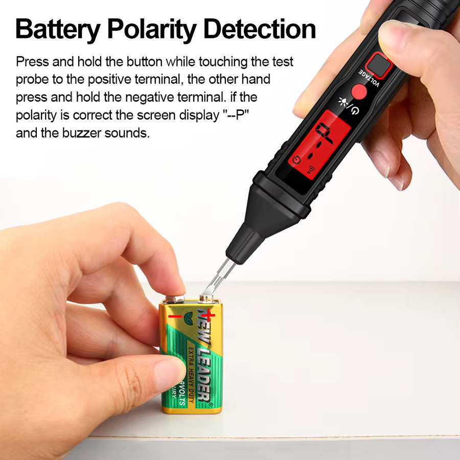 GVDA Berührungsloser Wechselspannungsdetektor Elektrischer Messstift 12–300 V mit Display und Hintergrundbeleuchtung in Schwarz - Bild 4