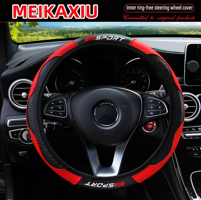 MEIKAXIU Lenkradabdeckung in Carbonfaser-Optik, rot, dehnbar, Sportstil für dein Auto-Innenzubehör - Bild 1